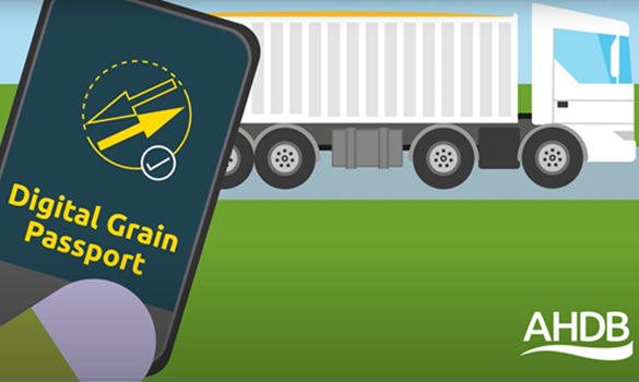 Graphic showing hand holding a mobile phone in front of a haulage lorry.